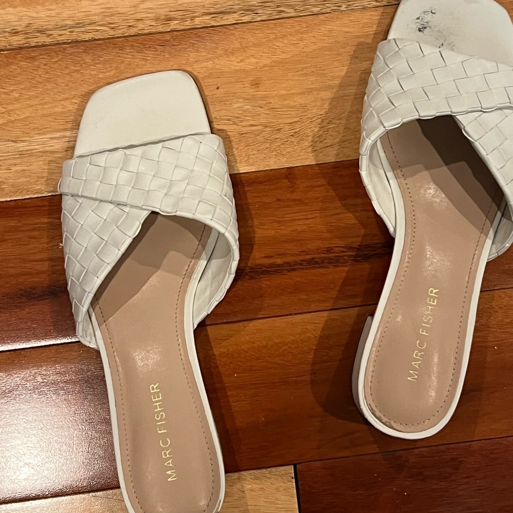 Marc Fisher Cream Woven Slide Sandals